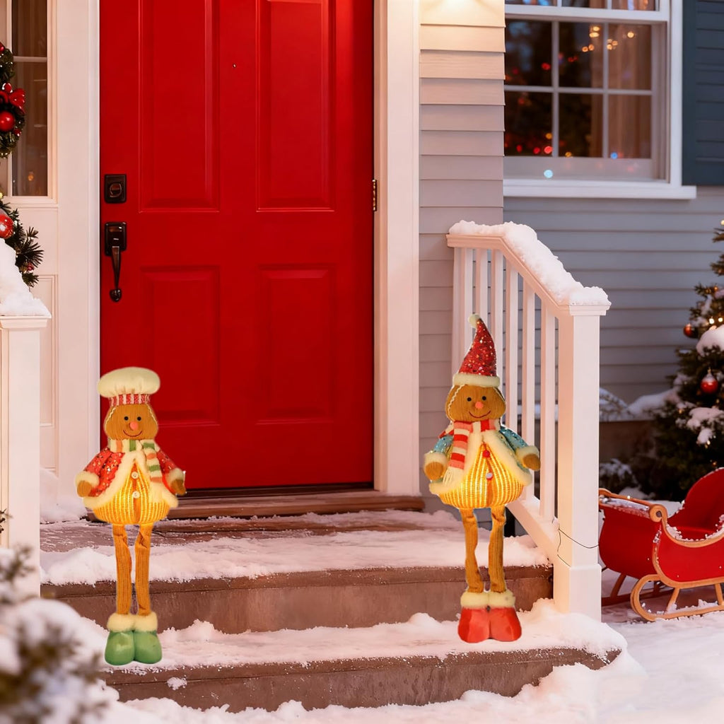 Pastel Gingerbread Christmas Decorations Set by [Brand Name] - 29" Lighted Indoor Gingerbread Man Figurines for Festive Home Decor