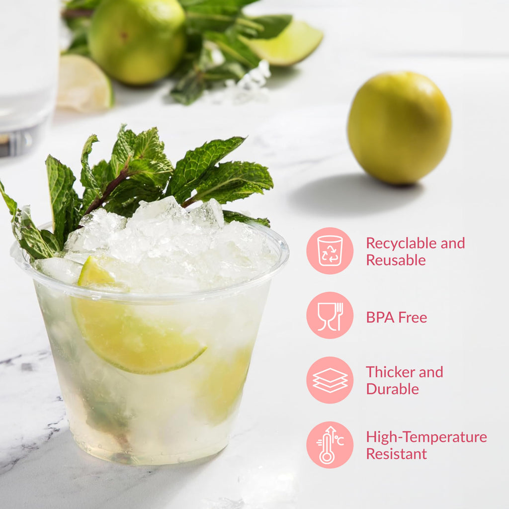 Prestee 1000 Clear Plastic Shot Glasses Disposable - Cocktails, Juice and Plastic Wine Glasses Disposable Party Cups for Adults- Indoor/Outdoor Events, Everyday Use - 9 oz Food-Grade Material