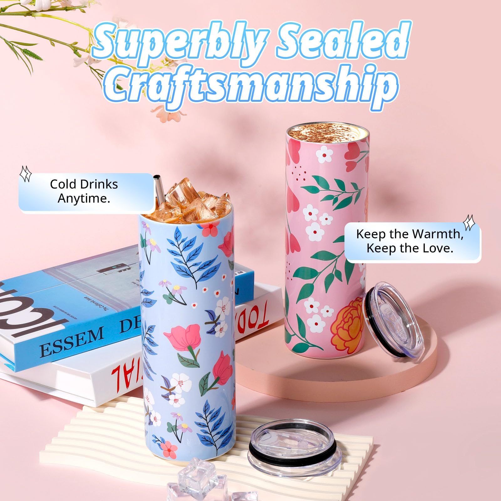 HTVRONT Sublimation Tumblers 12 PCS - 20 OZ Sublimation Tumbler Blanks with Sublimation Paper/Shrink Wrap Films/Heat Tape/Straws/Straw Brush - Sublimation Blanks Products for Gift/DIY Craft