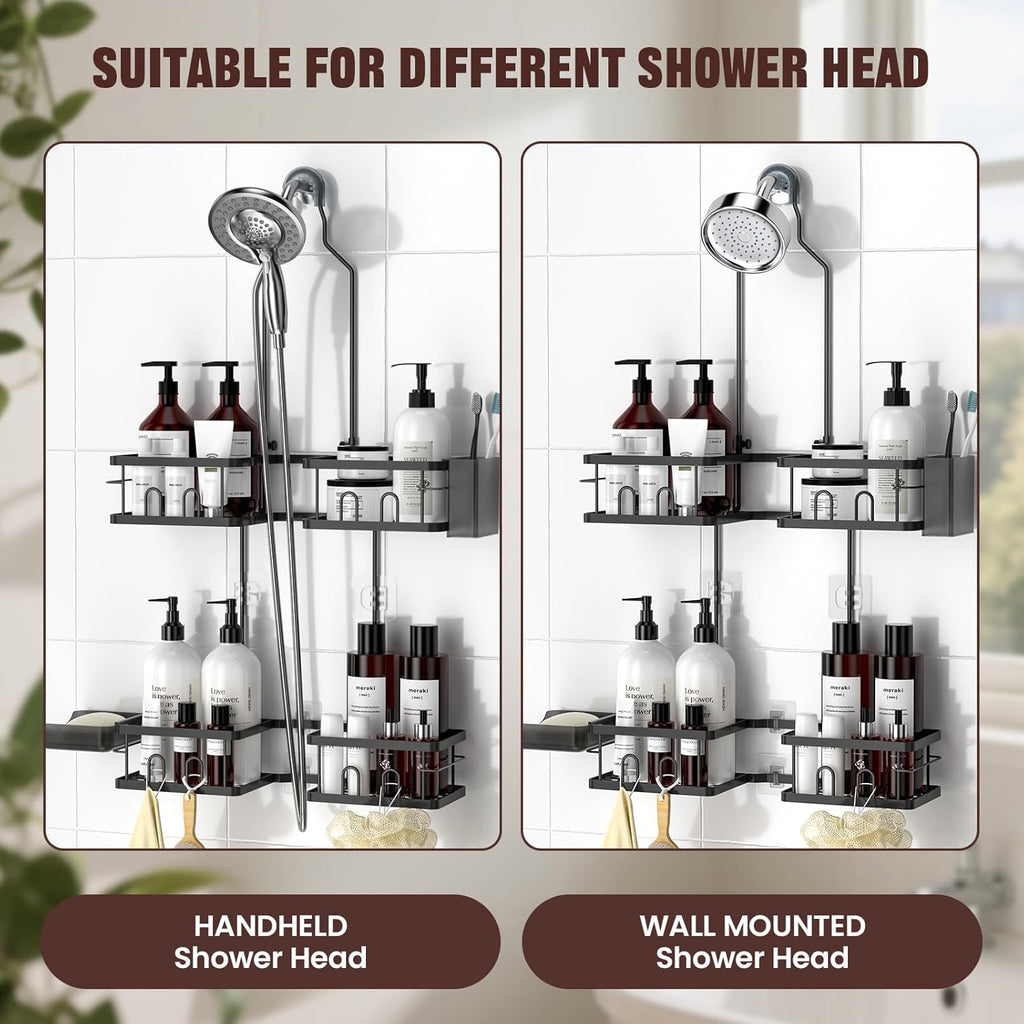 Reinhardt Adjustable Shower Caddy - Rustproof Hanging Organizer with Hooks & Soap Holder | Black