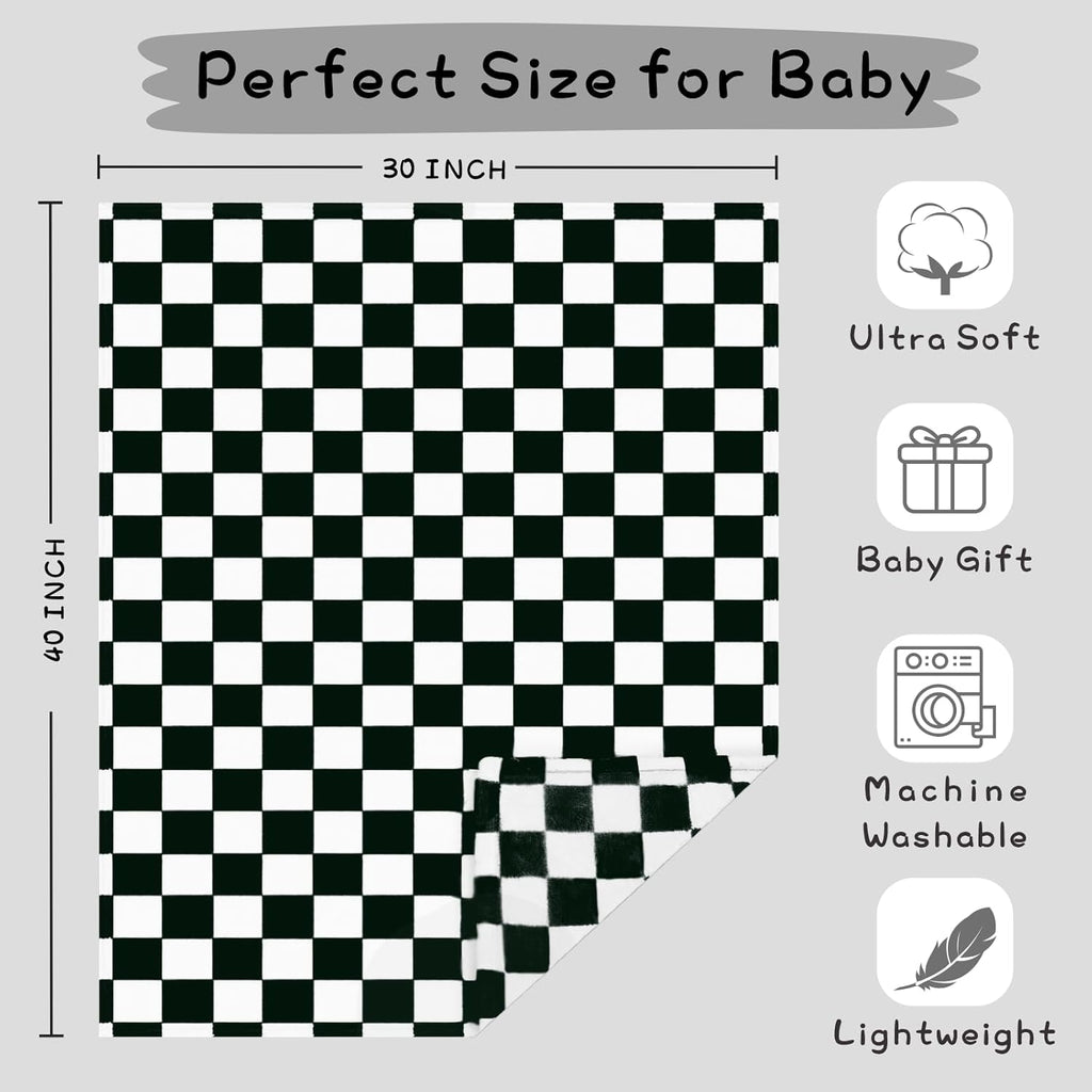 Yurhap Checkered Baby Blanket - Ultra Soft Fleece for Boys & Girls | Cozy 30''x40'' Infant Receiving Blanket in Black