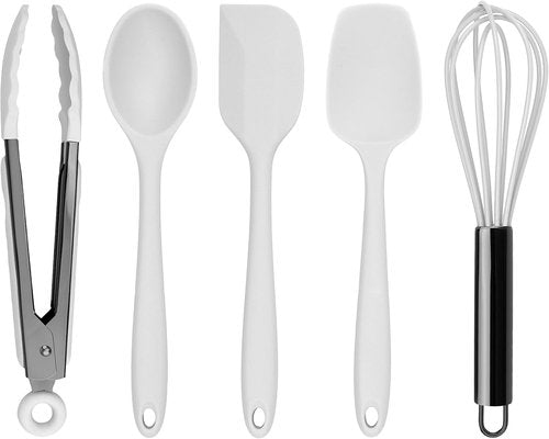 Country Kitchen Silicone Cooking Utensils | Easy-to-Clean Spatula Set for Nonstick Cookware, White