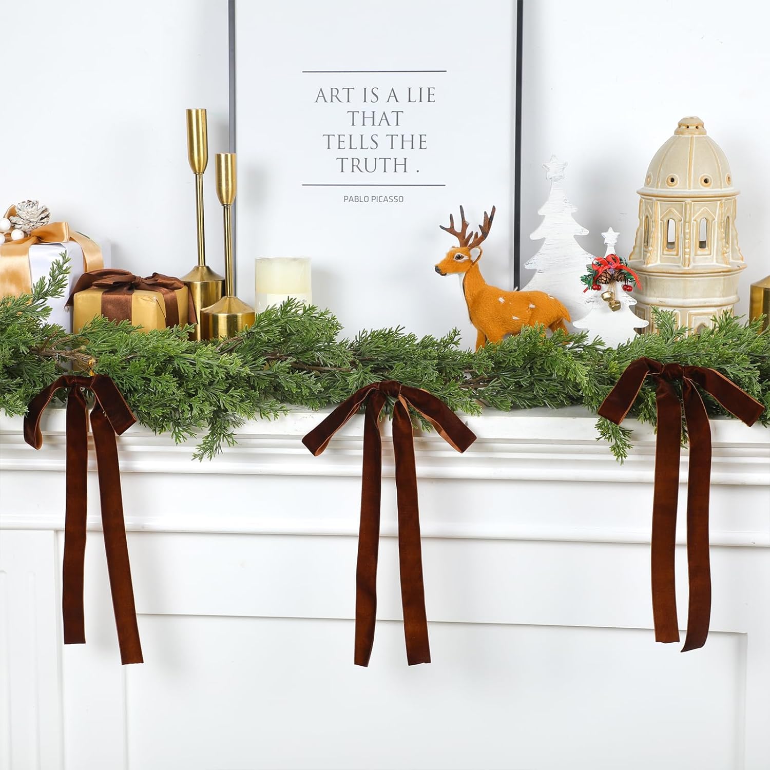 Skiennix 24 Pcs Velvet Bows - Vintage Ribbon Bows for Christmas Tree & Crafts | Reddish Brown, 9 x 13 Inch