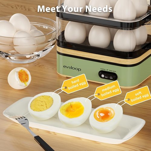 Evoloop Electric Egg Cooker - Rapid 12 Egg Capacity for Soft, Medium, Hard Boiled & Poached Eggs - BPA Free Green