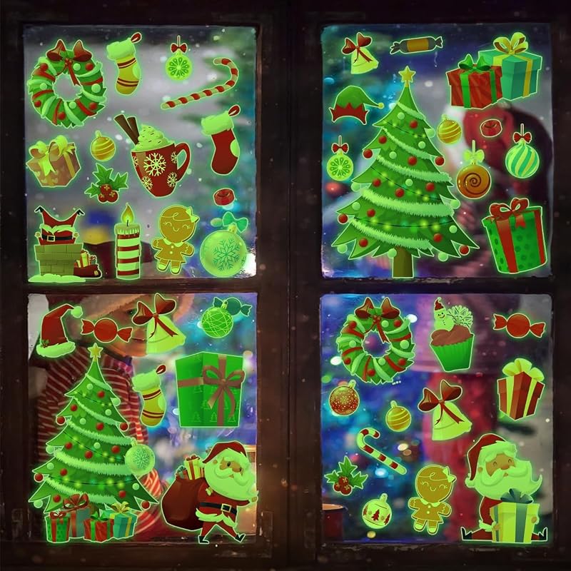 Demonwer Glow in The Dark Christmas Wall Decal Set - Green Luminous Tree & Santa (Variation: Christmas-1+Green Luminous)