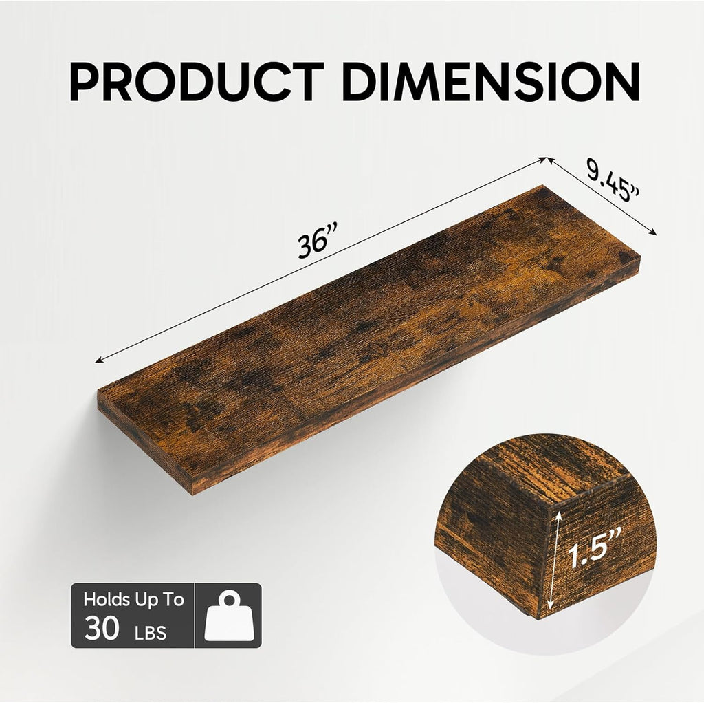 BAYKA Floating Shelves - 36-Inch Rustic Wood Wall-Mounted Shelves for Home & Office | Set of 2 (Rustic Brown)