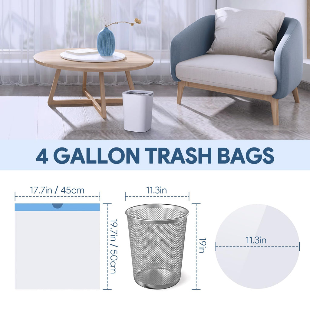 4 Gallon Small Trash Bags, Drawstring 4 Gallon Garbage Bags, Tear-Free Separated Unscented White Small Trash Bags Plastic Wastebasket Liners for Bathroom Toilet Home Office and Bedroom, 80 Count