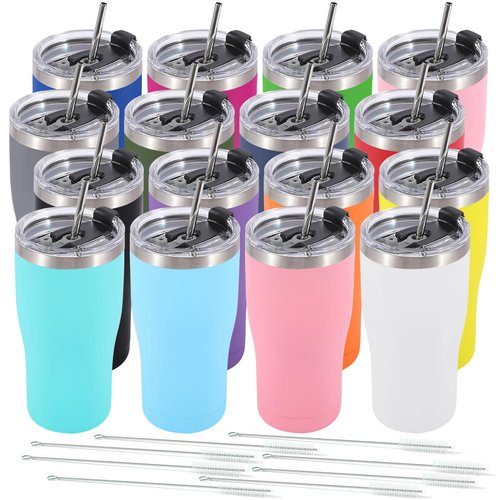 Dongni 20oz Tumbler with Lid Stainless Steel Tumblers Bulk, Double Wall Vacuum Insulated Coffee Travel Mug Powder Coated Tumbler（Mix 16 pack）
