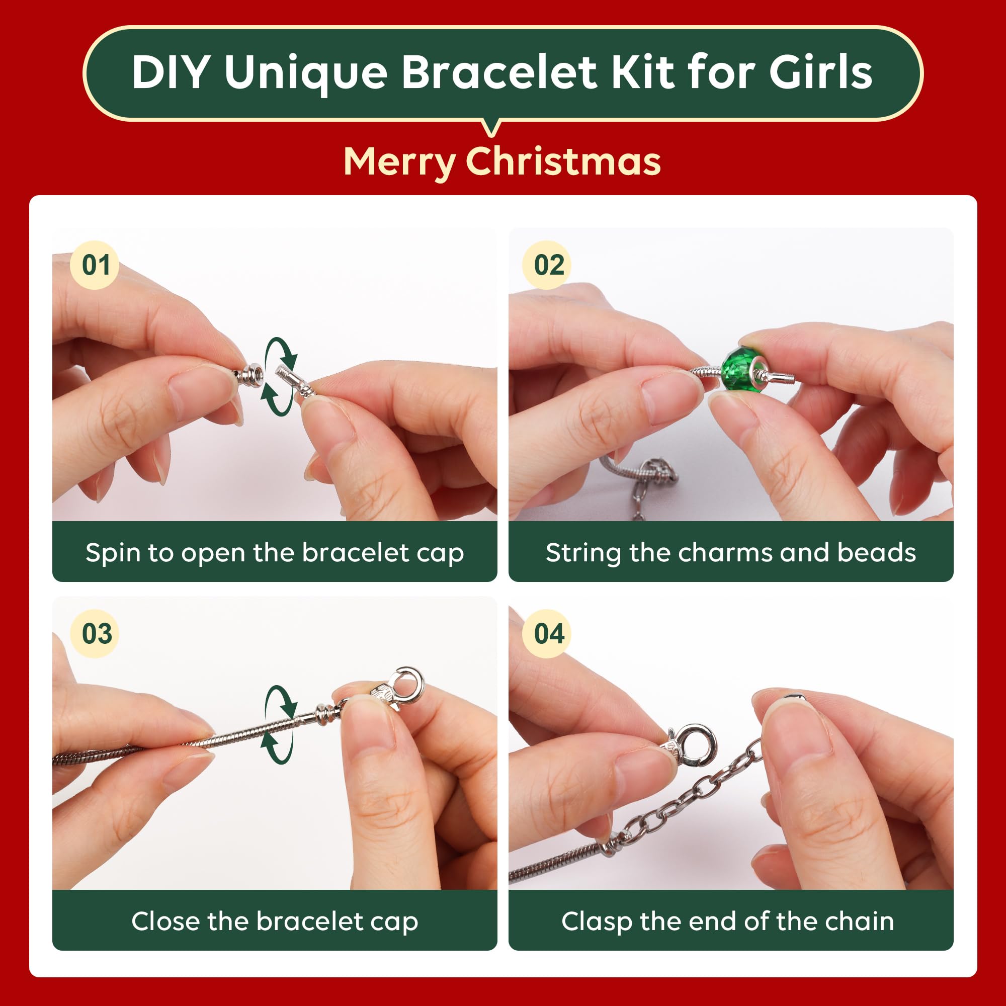 Christmas Advent Calendar Bracelets 2026 for Girls, 24 Days Xmas Countdown DIY Jewelry Kit with 22 Charm Beads and 2 Adjustable Bracelets Gift for Kids Teens Women