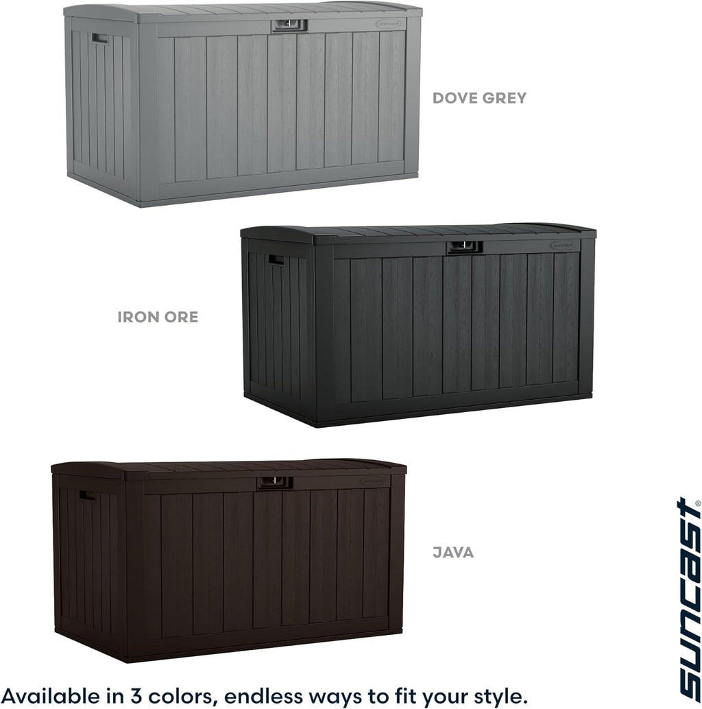 Suncast Extra-Large Resin Outdoor Patio Deck Box - 134-Gal Storage with Pad-Lockable Lid | Iron Ore Color