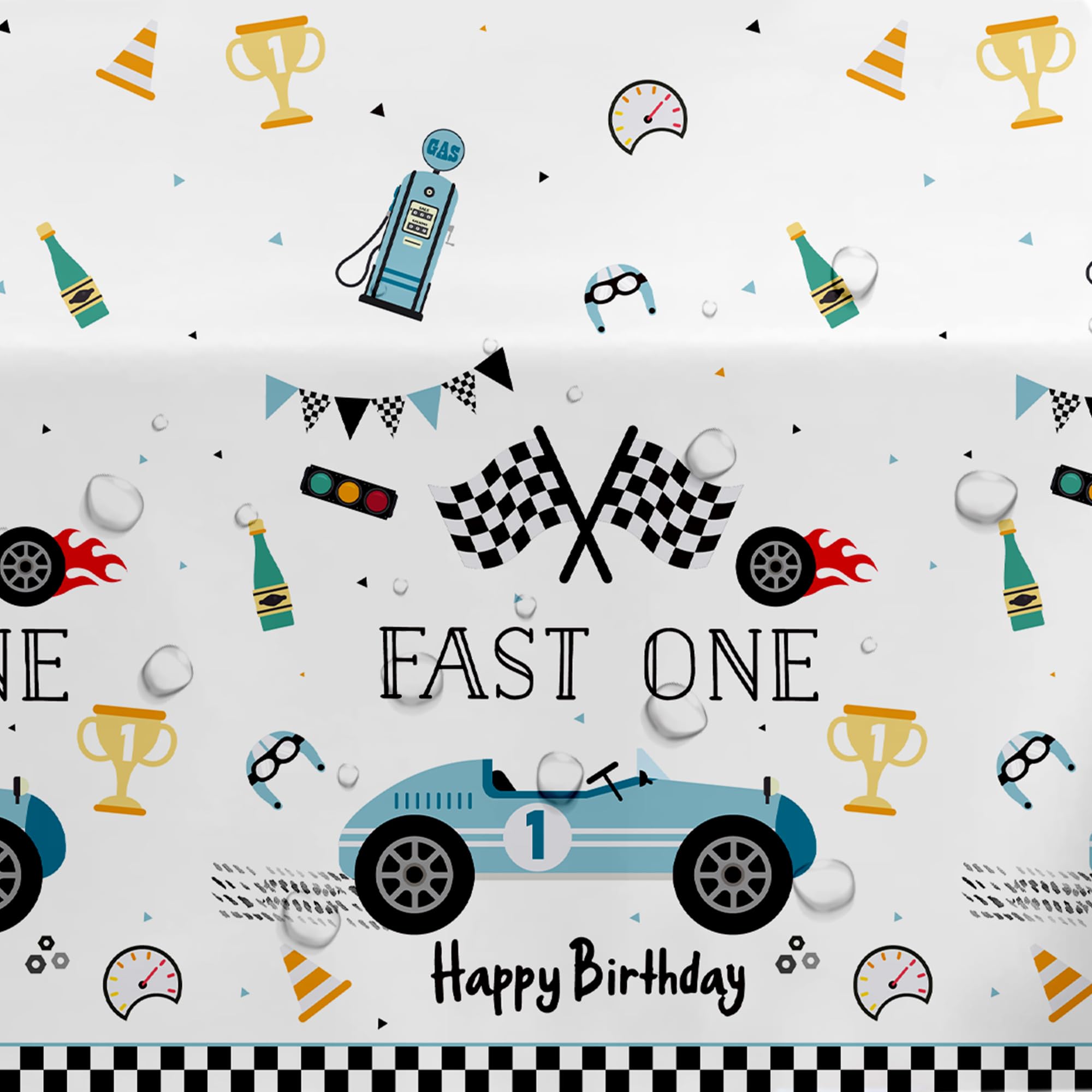 Suhelkit Fast One Birthday Decorations for Boys Tablecloth - Blue Race Car 1st Birthday Party Supplies Table Covers for Racing Car First | 3 Pack (54in x 108in)