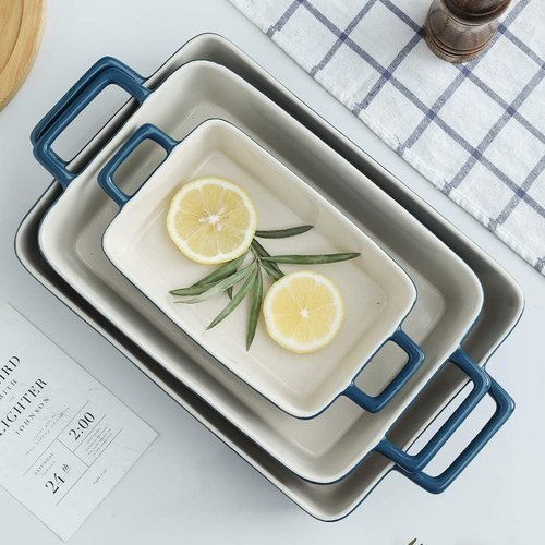 KOOV Bakeware Set - Ceramic Baking Dish Set with Casserole Pans | 3-Piece Gradient Blue, 12 x 8.5 Inches