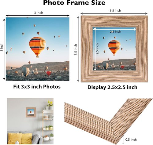 JCJMY 3x3 Picture Frame - Sturdy Rustic Brown Tabletop Frame with Shatter-Resistant Plexiglass