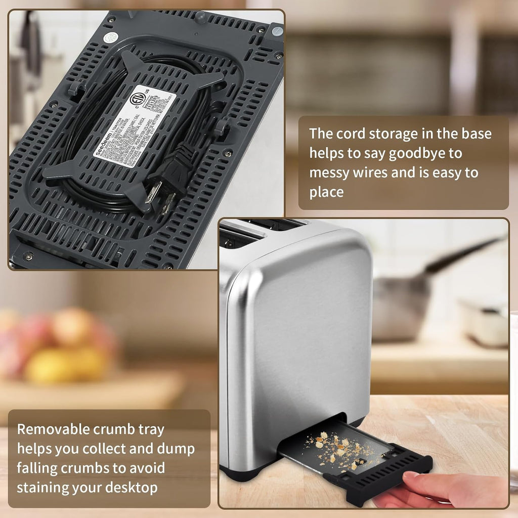 SEEDEEM 2-Slice Toaster - Full Touch Control, LCD Display, 50% Faster Heating, 7 Shade Settings, Silver Metallic