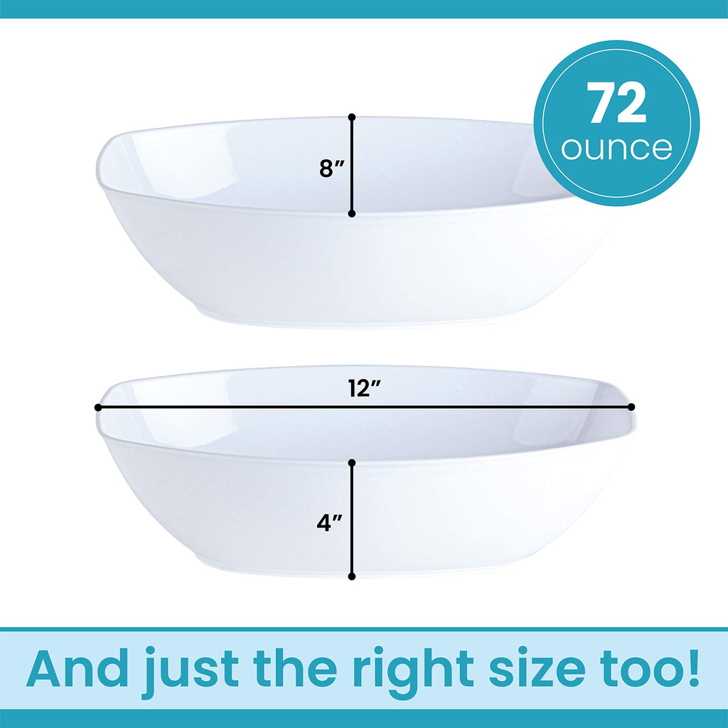 PLASTICPRO Disposable Oval Serving Bowls, Party Snack or Salad Bowl, 72-Ounce, Plastic (4, WHITE BOWLS)