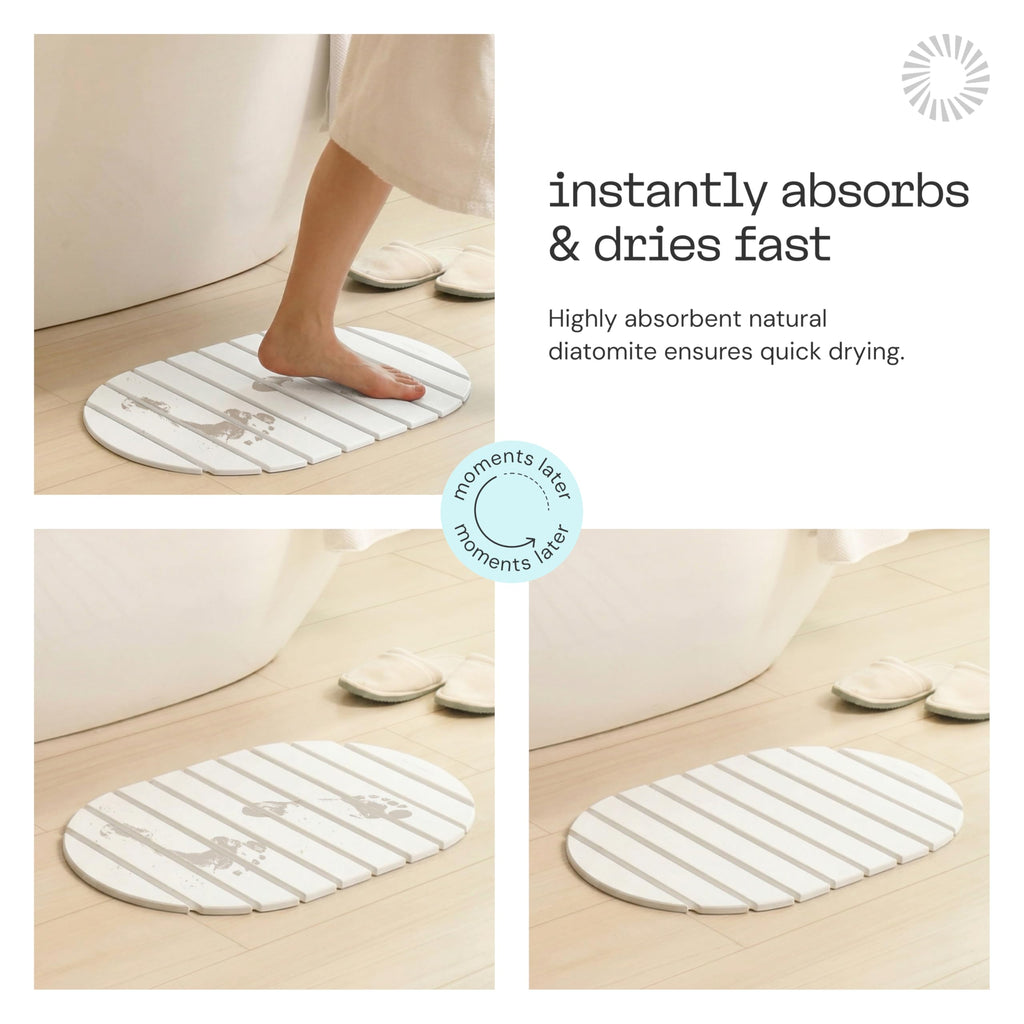 Deepstone Foldable Stone Bath Mat – Large Diatomaceous Earth Mat, Quick Dry with Non-Slip Base, Water Absorbing Bathroom and Shower Stone Mat, Easy to Clean (24” x 15”), White