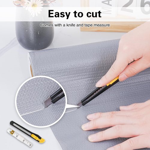 Drawer and Shelf Liner for Kitchen Cabinet,Non-Adhesive Cabinet Liner 18in x 30FT,Waterproof Shelf Paper Non-Slip Mats Cupboard Liners Contact Protect Dresser/Shelves/Table-Grey