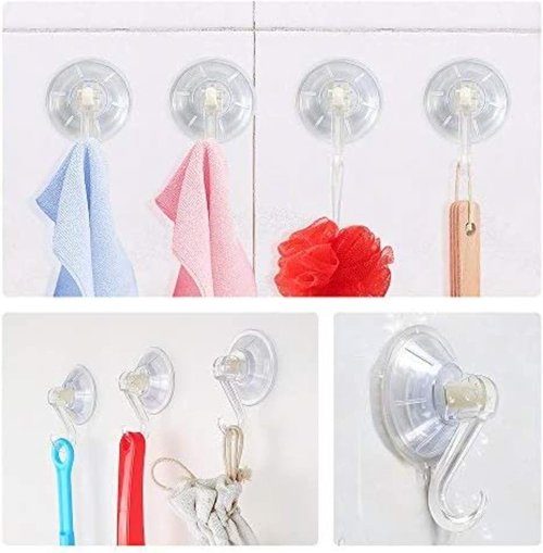 1st Choice Clear Plastic Suction Cup Hooks - Ultra Heavy Duty, Waterproof & Traceless | 6 Pack for Bathroom & Kitchen