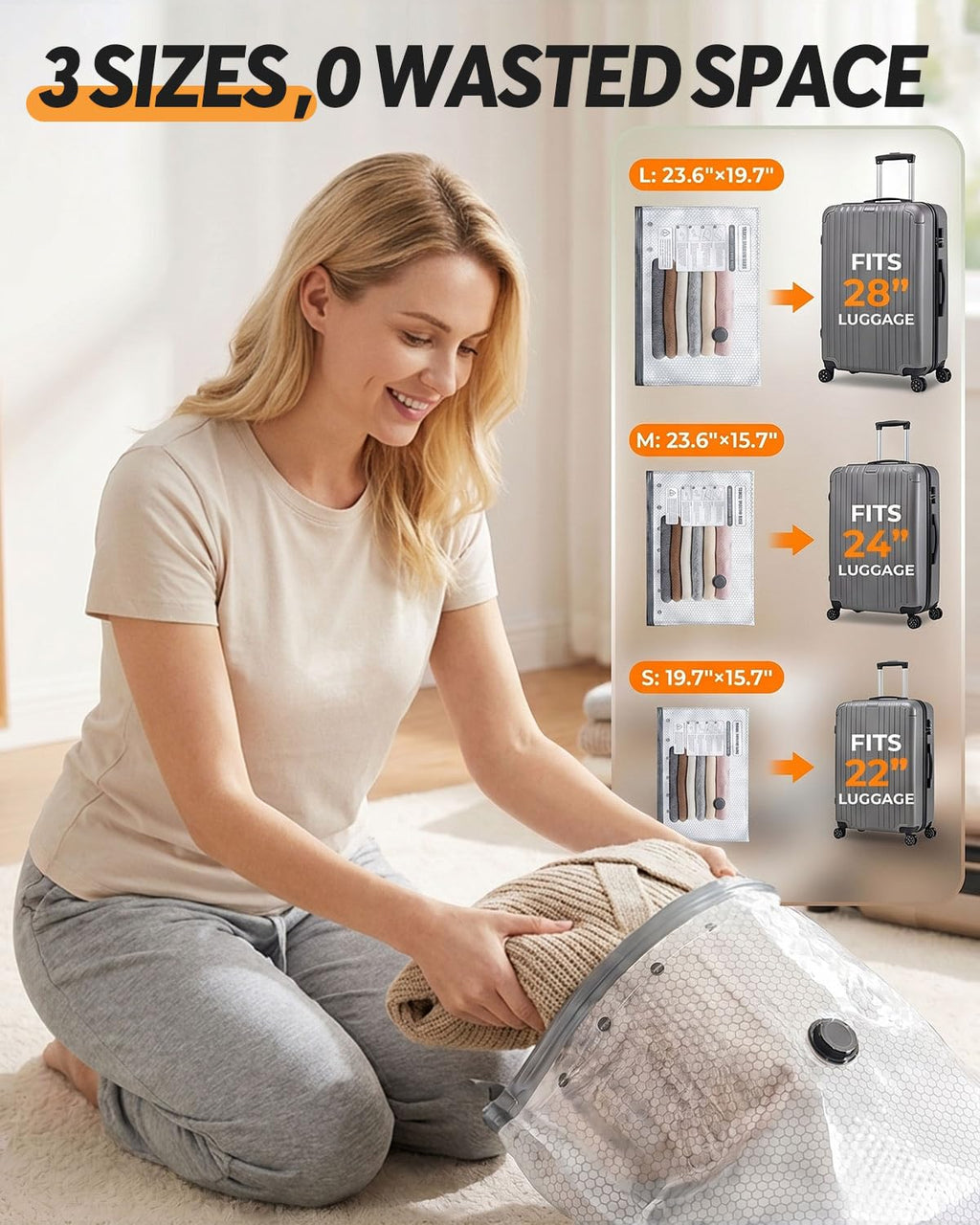 Maraiss Vacuum Bags for Travel with Rechargeable Air Pump, 15 Pack Carry-on Size Compression Packing Bags to Maximize Space & Travel Storage, Space Saver for Clothes, Bedding and Pillows