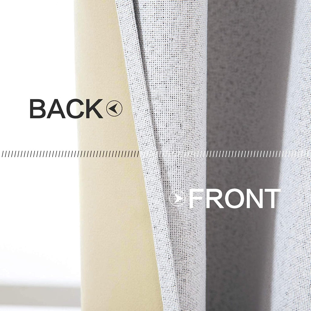 MIULEE 90-Inch Linen Texture Blackout Curtains - Thermal Insulated Grayish White Grommet Panels (Set of 2)