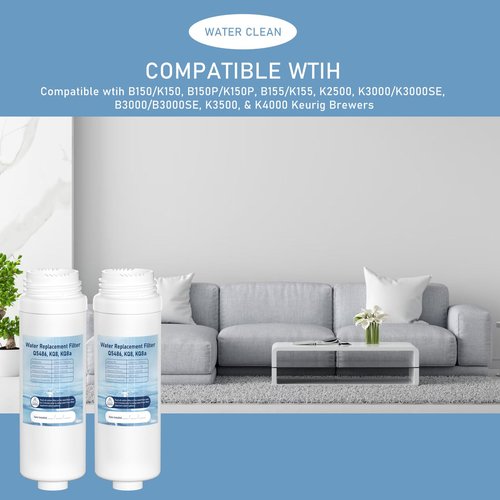 B150/K150 Water Filter Replacement Cartridge Compatible with Keurig Brewers B150P/K150P, B155/K155, K2500, K3000/K3000SE, B3000/B3000SE, K3500, & K4000. Replaces Q5486, KQ8, KQ8a Filters. 2 Pack