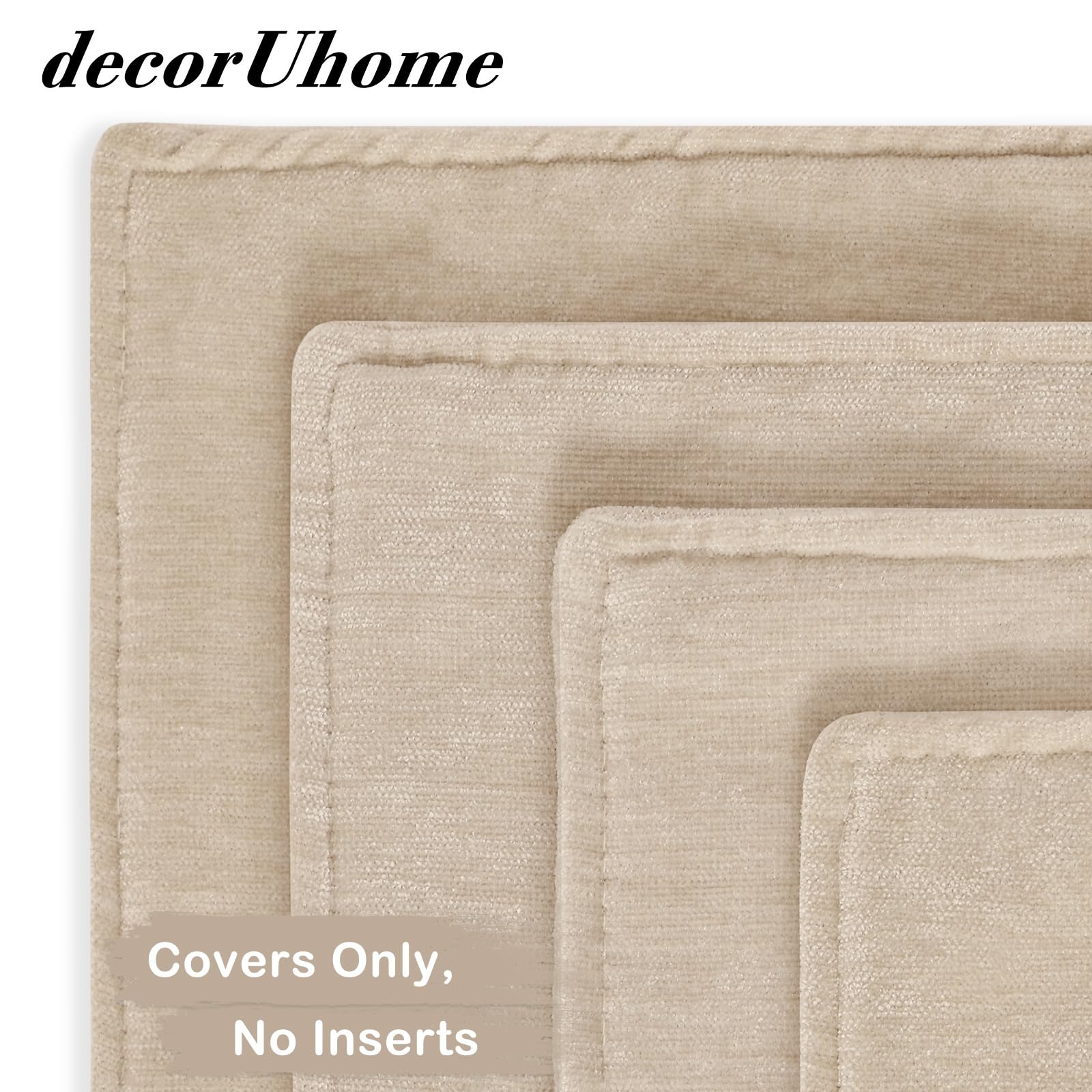 decorUhome Summer Set of 4 Beige Couch Throw Pillow Covers 18x18, Decorative Soft Neutral Chenille Pillow Covers with Elegant Design for Living Room Bed Sofa