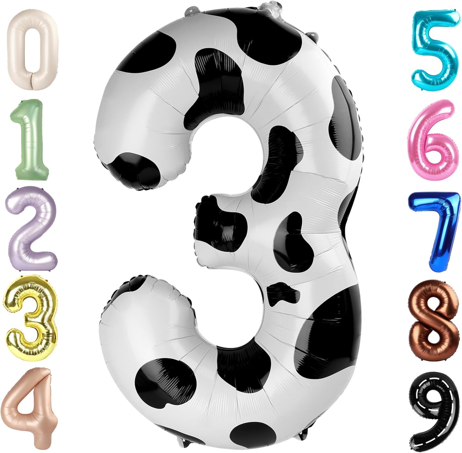 Numbers Balloon - 40 Inch Large White & Black Balloon for 3rd Birthday Party Decor