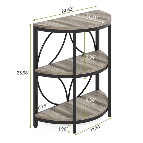 LITTLE TREE Half Moon End Table, Half Round Side Table for Living Room, 3-Tier Half Circle Night Stand for Bedroom, Grey Small Wood Accent Table for Couch, Sofa, Bed