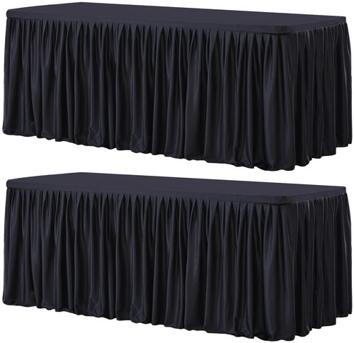 Wish Care 2 Pack Black Rectangle Table Clothes for 8 Foot Tables, Polyester Fitted Tablecloths 8ft Stretch Table Cover for Wedding, Birthday, Parties, Trade Show, Craft Show