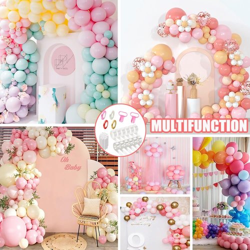 38-in-1 Balloon Arch Garland Kit, 6 Rolls 98ft Tape Strips, 6 Rolls 600 Glue Dots, 20 Flower Clips, 4 Ribbons and 2 Tie Tools for Birthday Wedding Party Decoration