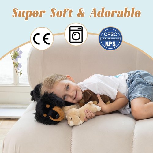 MorisMos Dachshund Stuffed Animal Plush Toys, 20'' Realistic Long Haired Dachshund Toys Gift for Kid Toddler Women, Mama Puppy Surprise with Baby Dog Stuffed Animals,Cuddle Black Weiner Dog Pillow