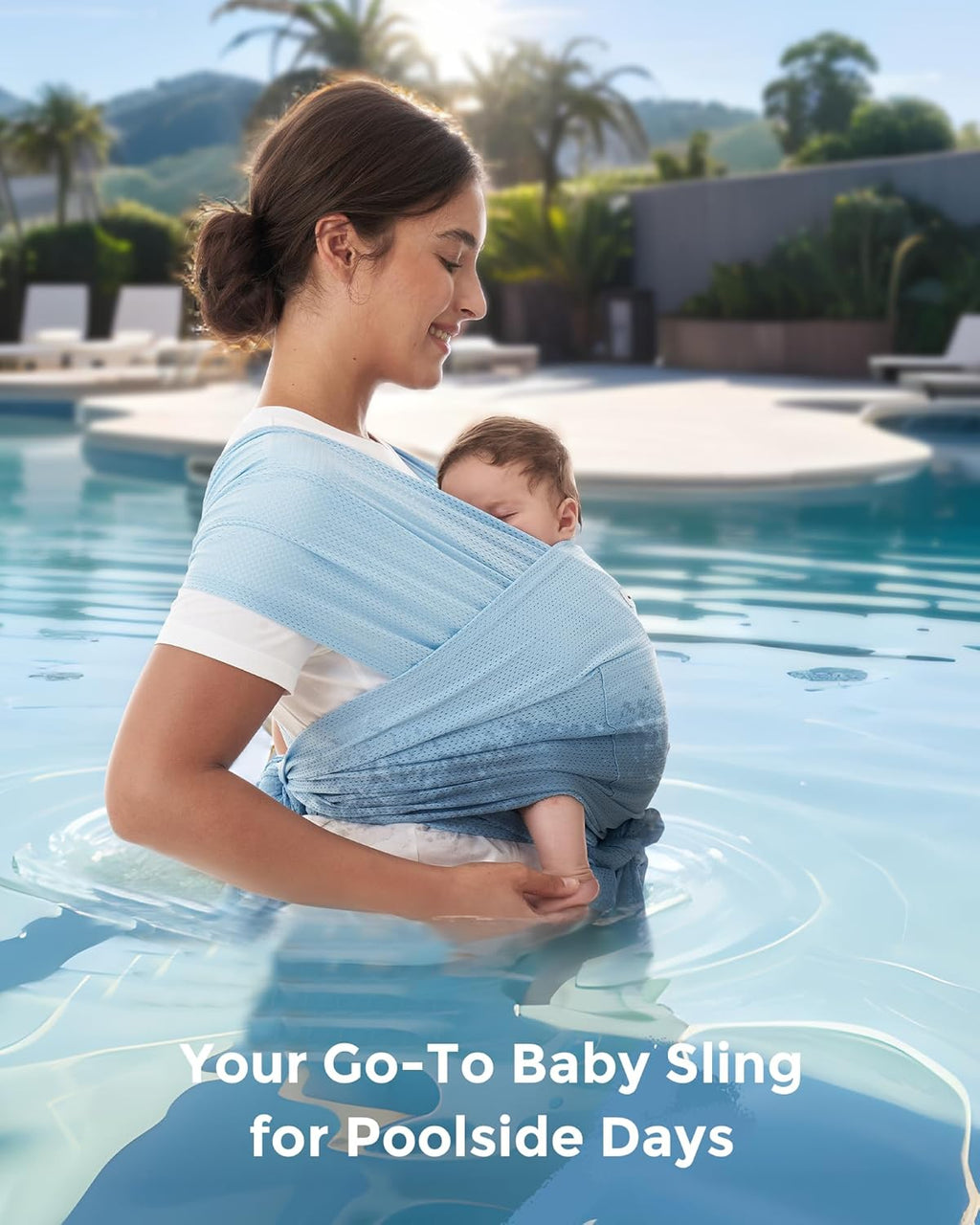 Momcozy Baby Carrier AirMesh - Lightweight Cooling Sling for Newborns to Toddlers 8-35 lbs | Ideal for Summer, Pool, Beach - Light Blue