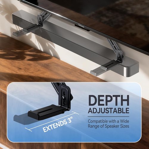 C YECEN Sound Bar Mount - Adjustable Height & Depth | Detachable Extension Arms & L-Brackets