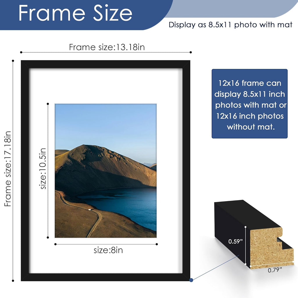 PEALSN 12x16 Picture Frame Set of 6 - Versatile Wall Mounting for 8.5x11 Photos, Black