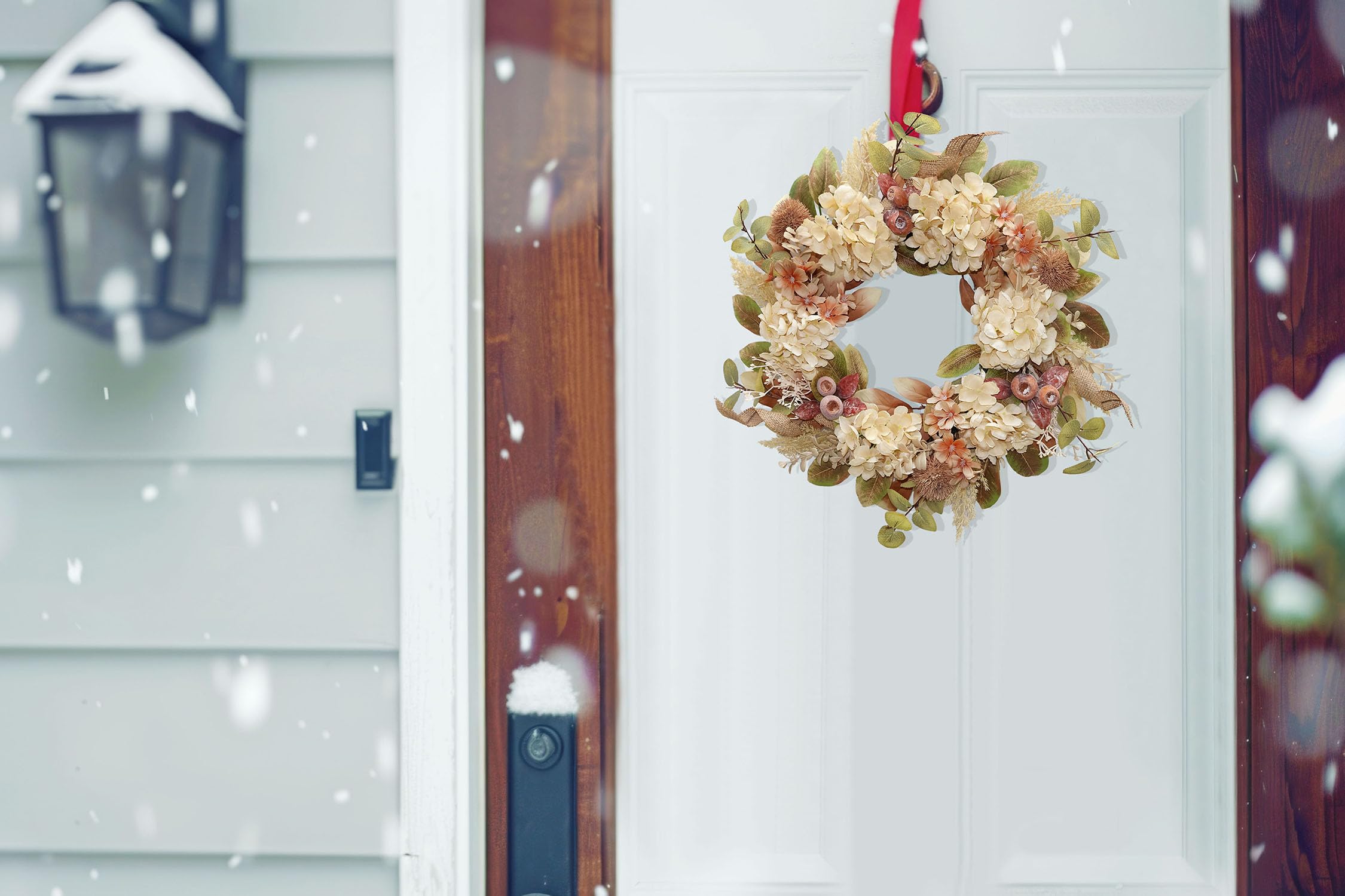 BINFEN 18 Inch Lush Fall Wreath for Front Door, Boho Brown Outdoor Wreath with Faux Dried Hydrangea Pampas Burlap & Flowers, Farmhouse Fall Winter Thanksgiving Harvest Décor