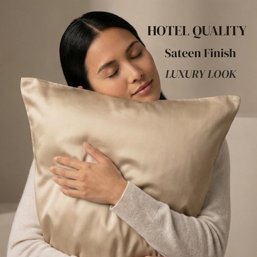 Beckham Hotel Collection Pillowcases - Queen Size Set of 2 | Cool Touch Cotton Sateen, 500TC, Silky Smooth, Sand