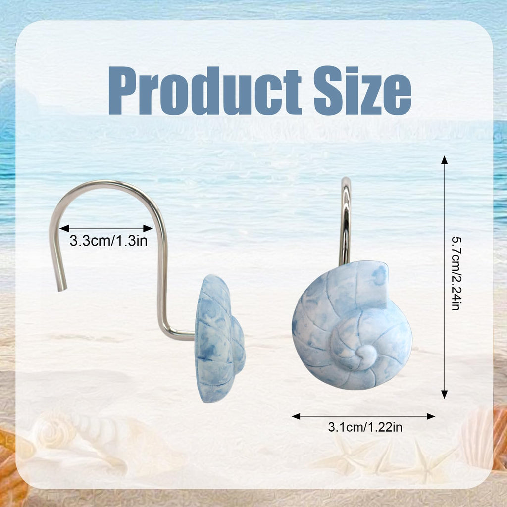 Seashell Decorative Shower Curtain Hooks, Fashion Shower Curtain Rings, Ocean Shower Curtain Hangers, 12PCS Shower Hooks for Shower Curtain, Bathroom, Bedroom, Living Room, Home Decor