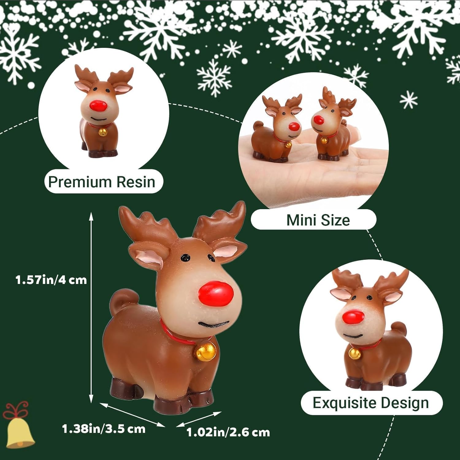 Skiennix Mini Reindeer Figurines - 5pcs Cute Resin Elk Statues for Christmas Crafts & Home Decor