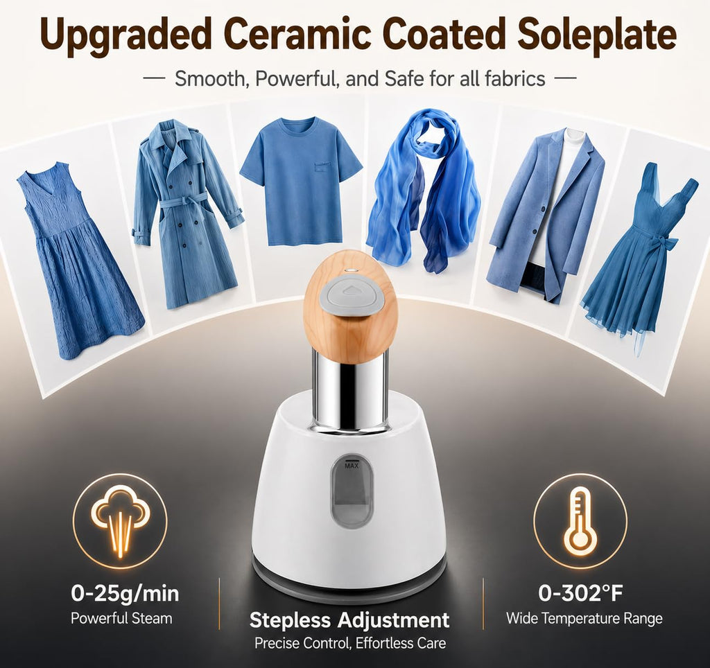 YIKA Steamer Iron for Clothes 2-in-1, Multi-Level Heating & Steaming Control, Handheld Steam Iron with Ceramic Coated Panel, Portable Fabric Wrinkle Remover for Home, Travel, and Office Use