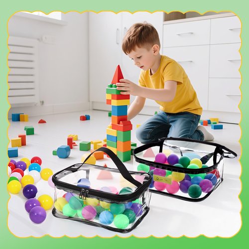 4 Packs Clear Toy Storage Bags, PVC Waterproof Toy Organizer with Zip Reusable Bags for Building Blocks, Board Game, Puzzles, Kids Books, Stationery
