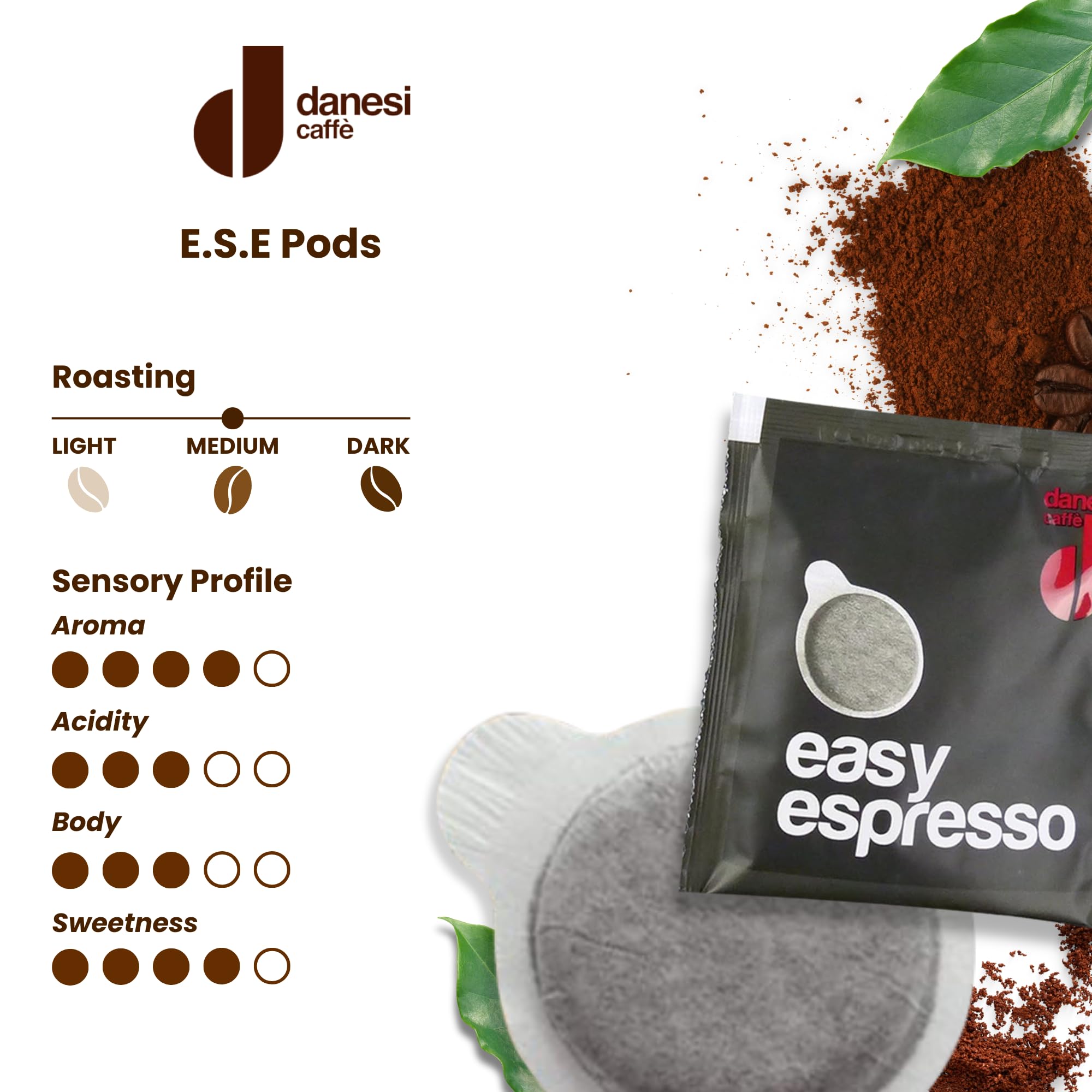 Danesi Caffe Italian ESE Coffee Pods - Medium Roast Easy Serve Espresso Pods for Espresso Machines for Home and Office - Made from Premium Italian Coffee, 150-Count, 7.5g Each