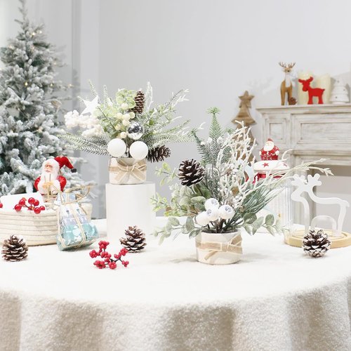 JJIALEIXI Mini Christmas Tree Set - 11" Artificial Potted Tabletop Decor for Holiday Parties | White/Green/Silver