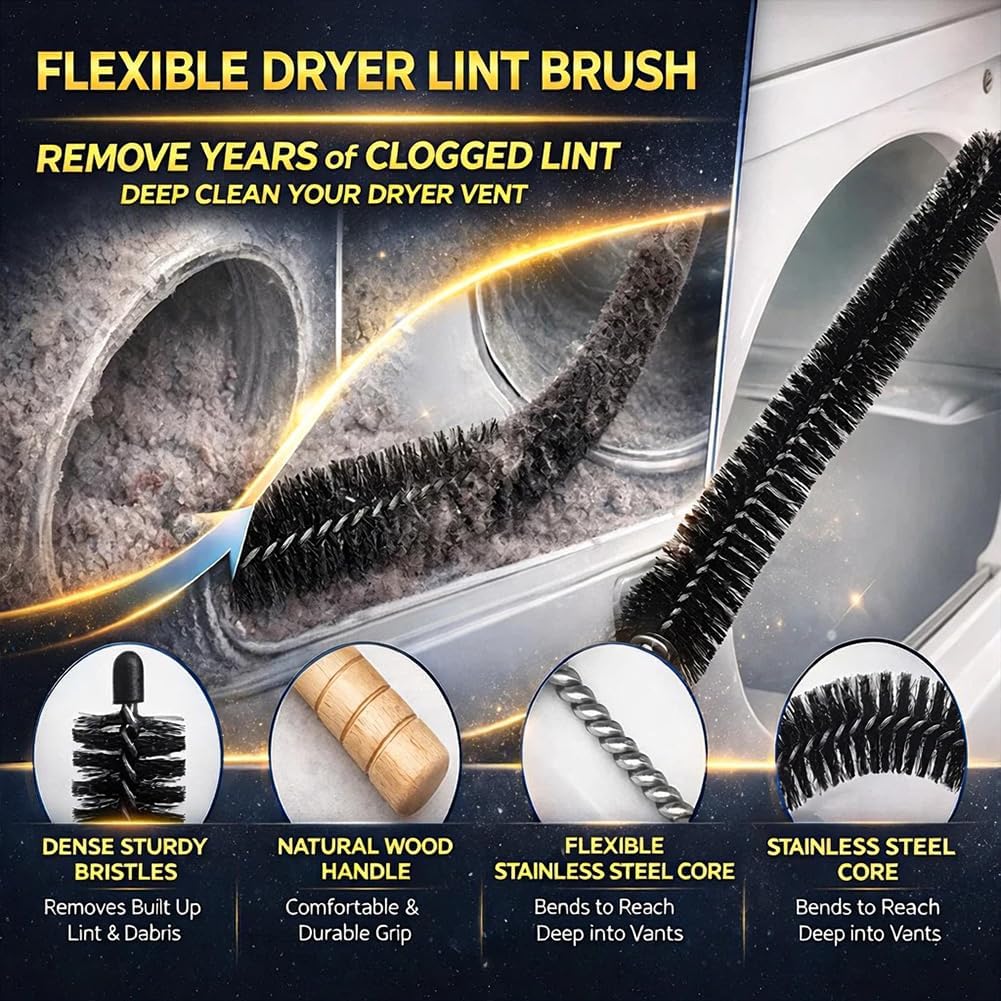 Upgraded Dryer Vacuum Hose Attachment - Universal Lint Removal Tool with Long Flexible Hose & Brush (Blue)