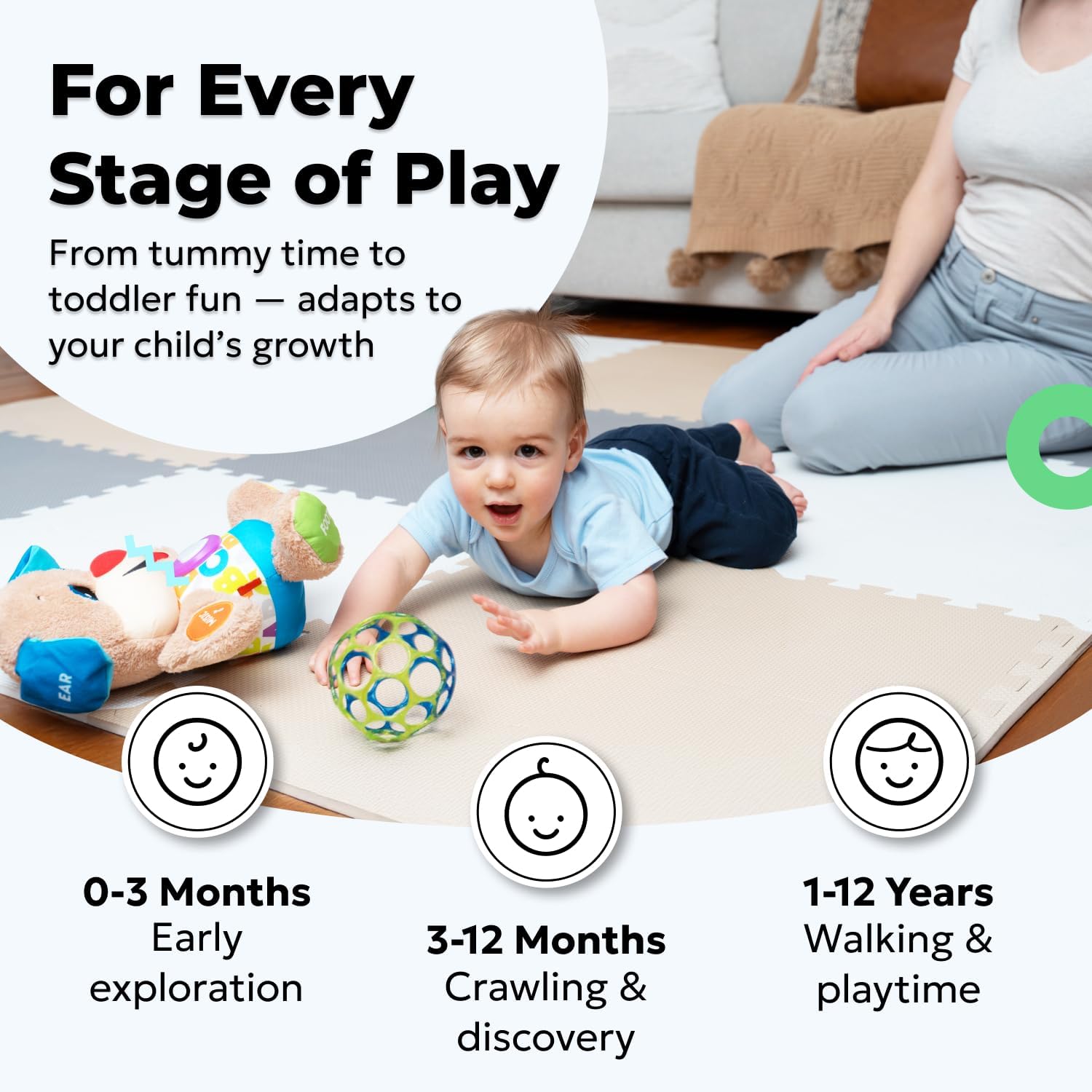 MioTetto Baby Play Mat - Portable Foam Floor Tiles for Safe Crawling & Development | Soft, Stylish Design