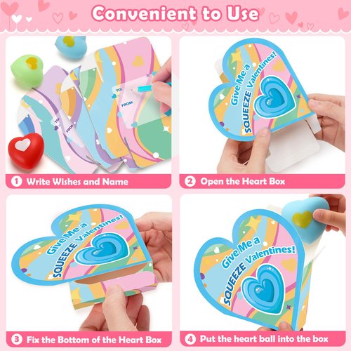 24 Pack Valentines Day Cards with Heart Squeeze Stress Balls for Kids School, Classroom Valentines Day Gifts for Kids, Valentines Party Favors Exchange Gift for Boys Girls
