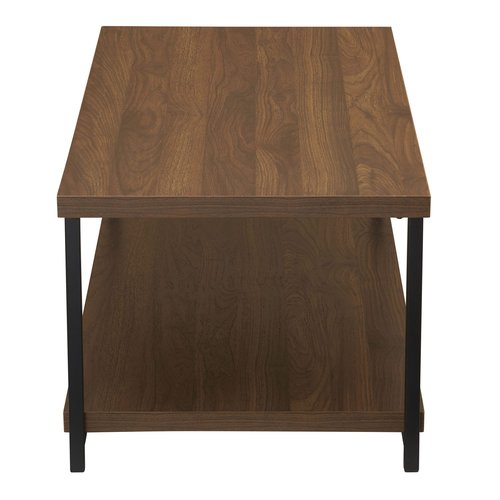 Household Essentials Jamestown Rectangular Coffee Table with Storage Shelf Mid Century Walnut Wood Grain and Black Metal