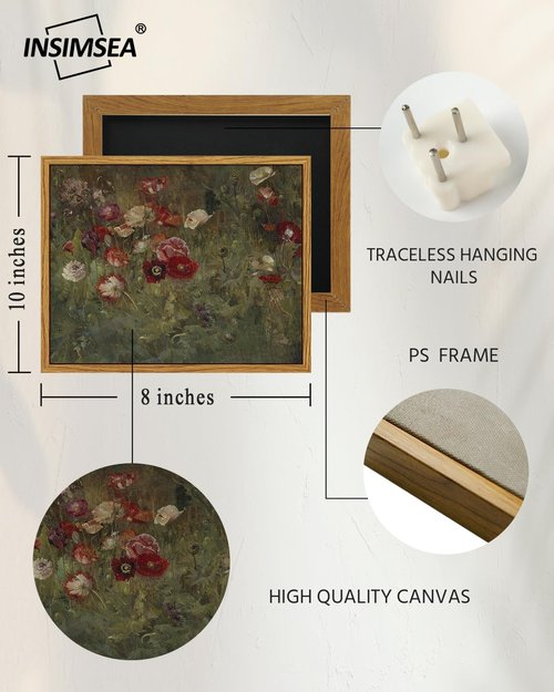 InSimSea Framed Wall Art - Floral Scenic Oil Painting Canvas Print for Rustic Bedroom & Office | 8x10in