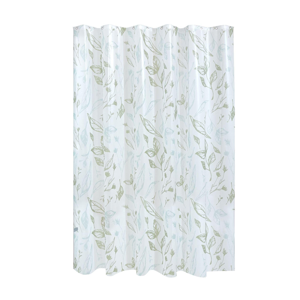 iDesign Leaves PEVA Shower Curtain– Water Resistant Bathroom Shower Curtain - 12 Rust Resistant Metal Grommets for Shower/Tub – Perfect for Master/Guest Bathroom - 72" x 72" – Blue Green/Frost