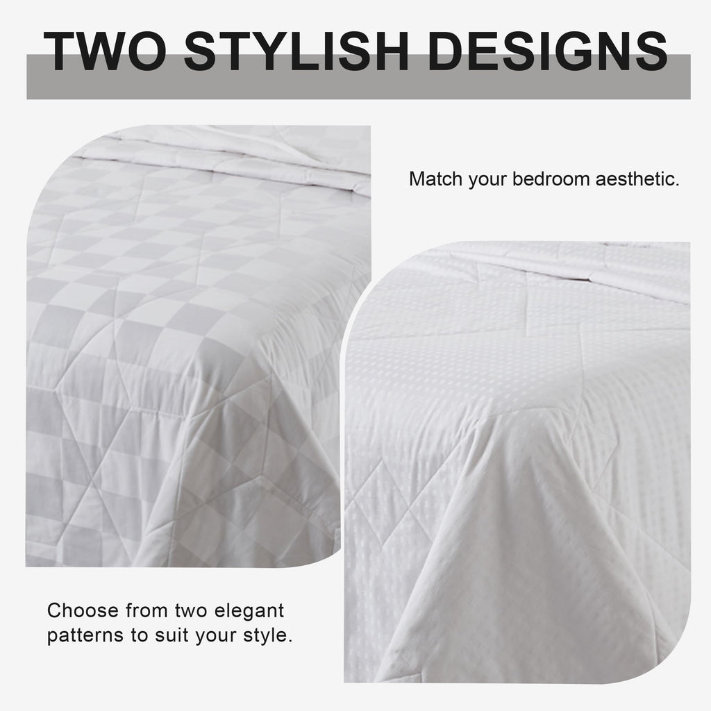 WQSPRING Lightweight 100% Cotton Comforter Queen Size, All Seasons Bedspread Cotton Filled Blanket, Durable Breathable Quilt (Queen, Block)