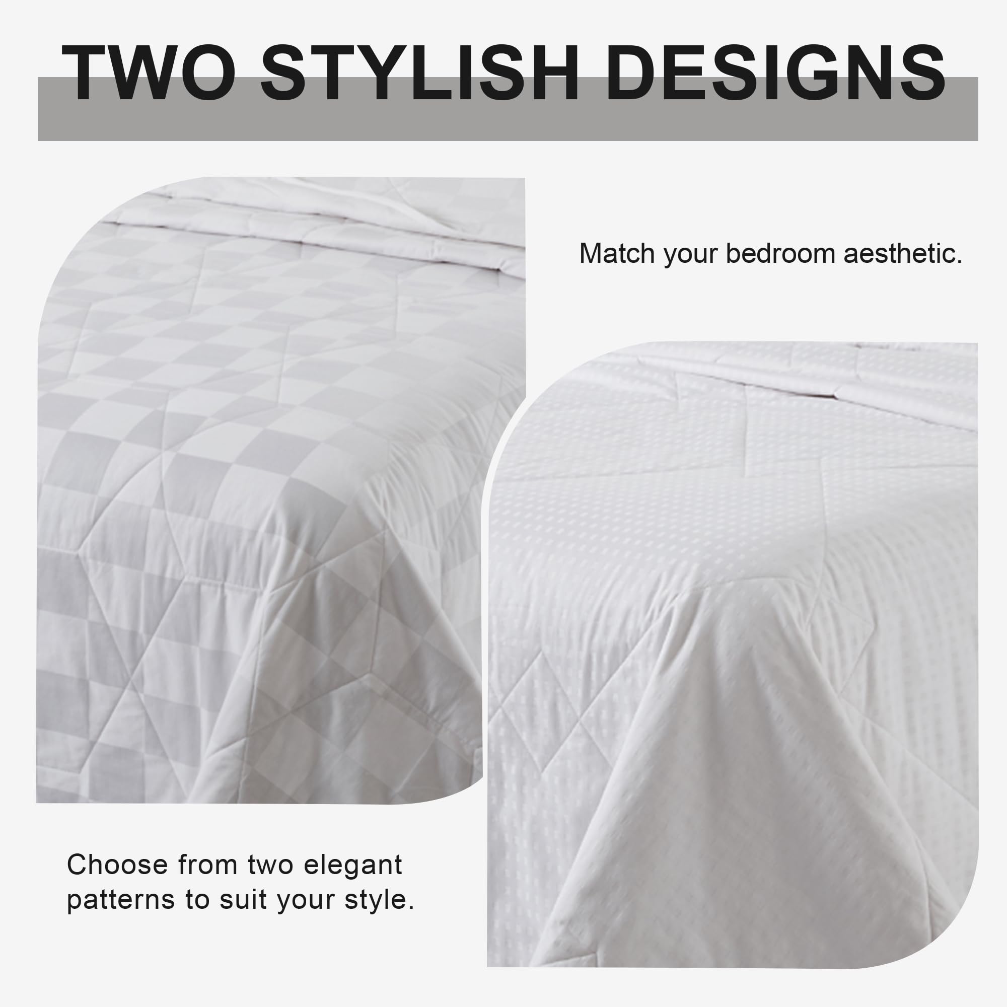 WQSPRING Lightweight 100% Cotton Comforter Queen Size, All Seasons Bedspread Cotton Filled Blanket, Durable Breathable Quilt (Queen, Block)